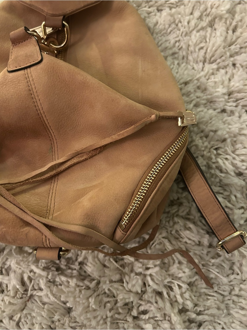 Leather Drawstring Backpack - Tan - Picture 3 of 8